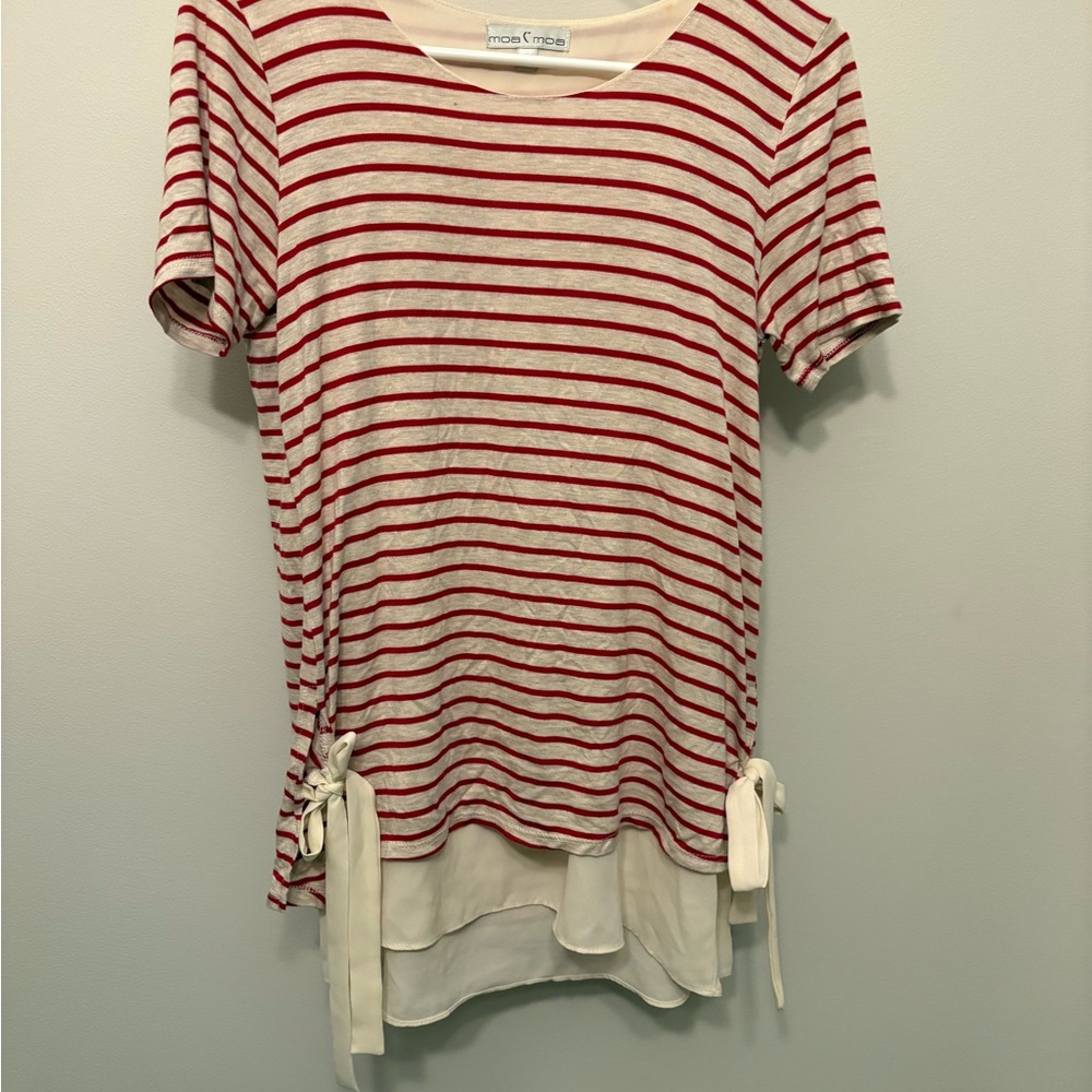 Red and White Striped Top with Bow Detail